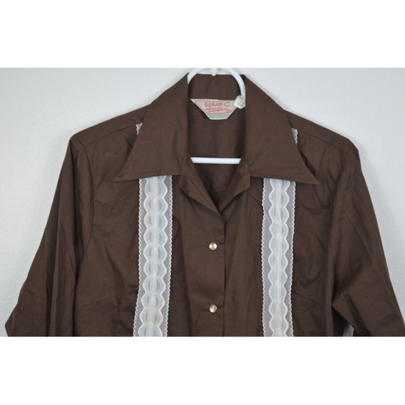 Vintage H Bar C Western Brown Lace Shirt Large - Picture 1 of 4